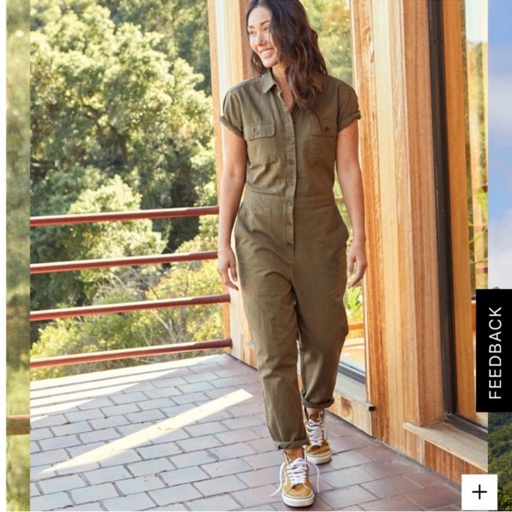 Outerknown SEA Olive Green Organic Cotton Limen‎ Jumpsuit Romper M